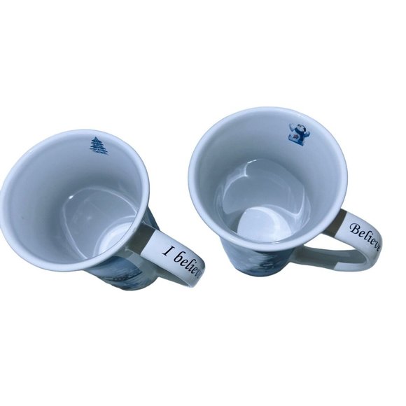 Christmas Winter Time Pair of Latte Mugs Coffee Tea Cups Blue sayings on handles - Picture 8 of 8